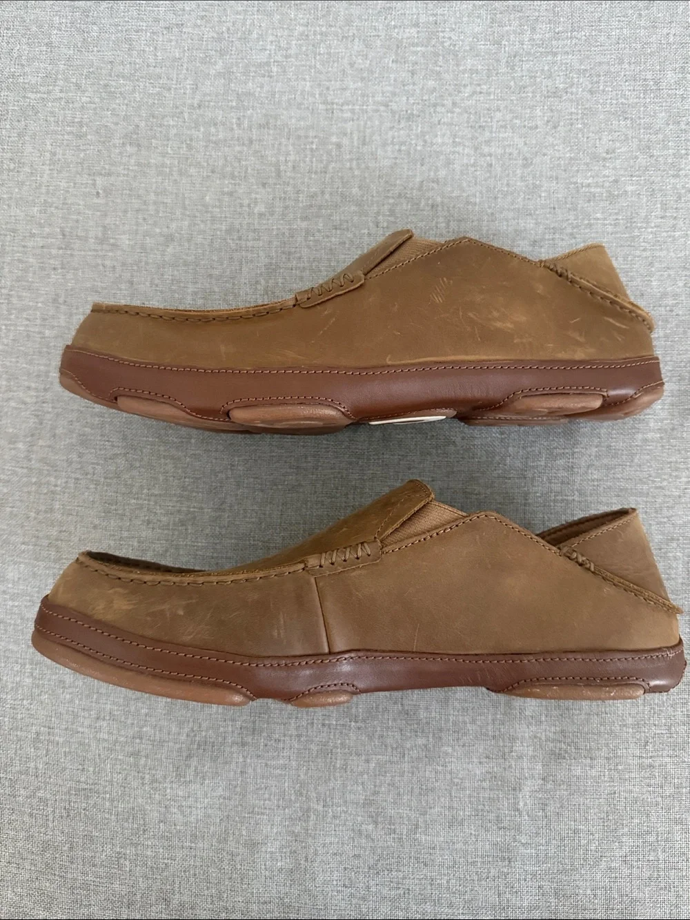 OluKai Men's Moloa Tan Leather Slip-On Loafers